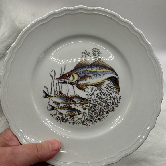 Set of 5 Italian R Porcellana 7.5" salad plates. Fish themed MCM dinnerware EUC - Picture 8 of 10